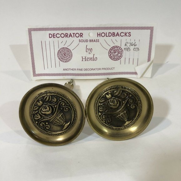 2 - Henlo Decorator Brass Curtain Holdbacks Floral Bouquet - Picture 1 of 11